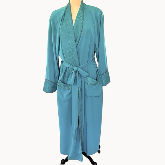 Gold Tag Victorias Secret Vintage Robe Large Blue Long Flowy 80s Luxurious READ - Picture 1 of 10